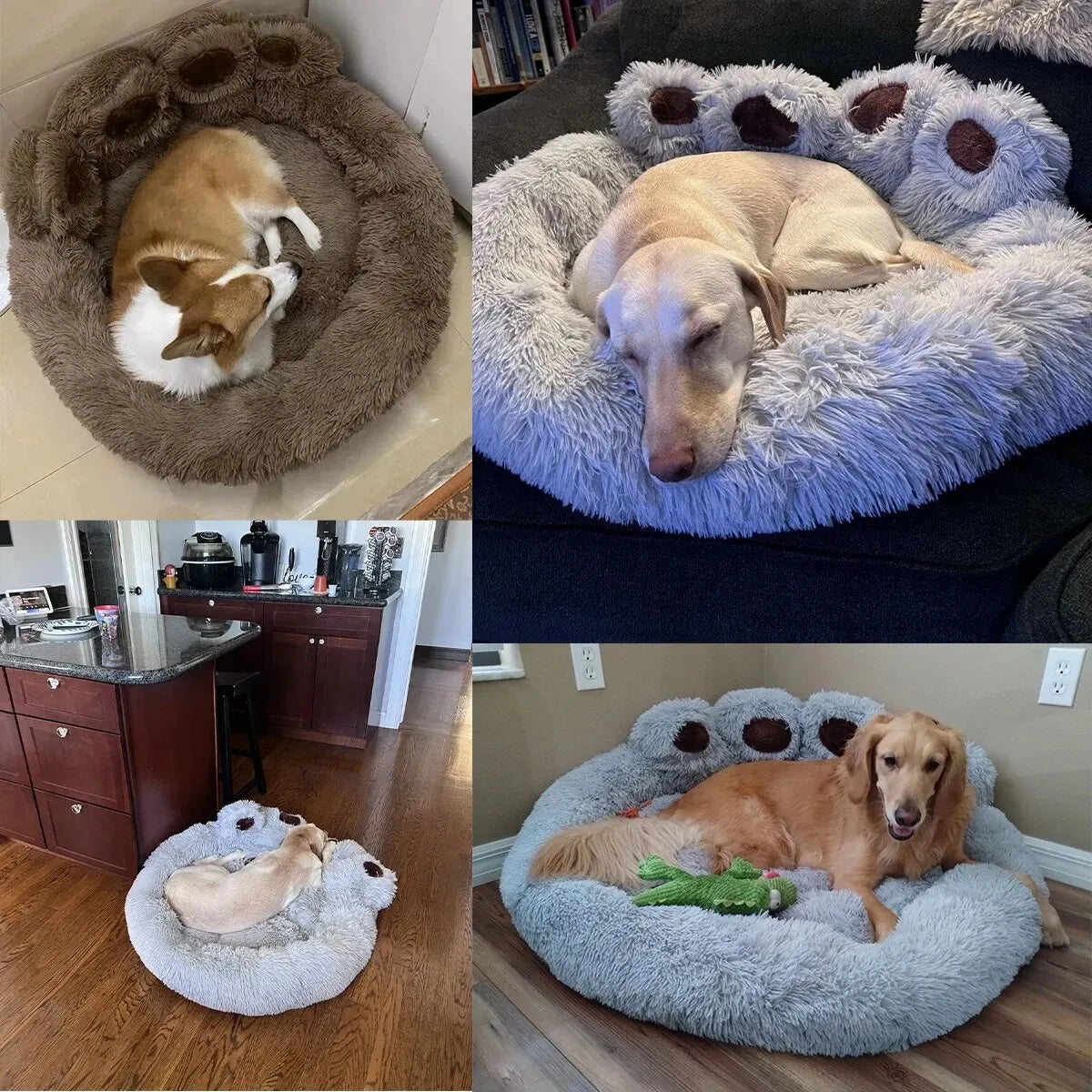 Fluffy Paws Dog Bed | Cozy Sleeper Sofa | Bear Paw Design | Supportive Filling | Non-Slip Base