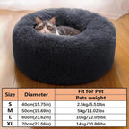 Dark grey donut pet bed with size details