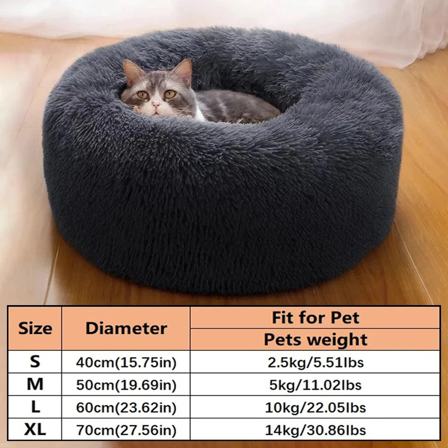 Dark grey donut pet bed with size details