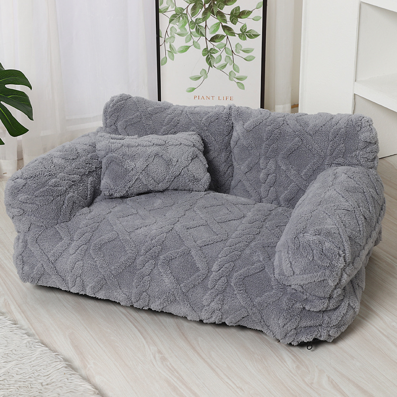 Grey plush pet sofa bed
