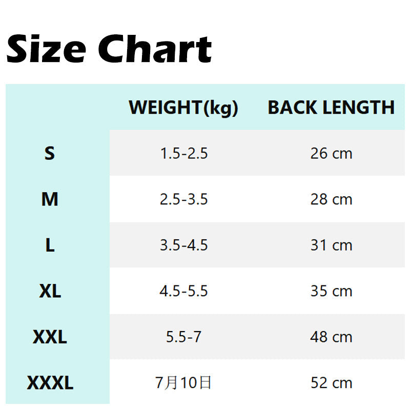 Pet carrier size chart