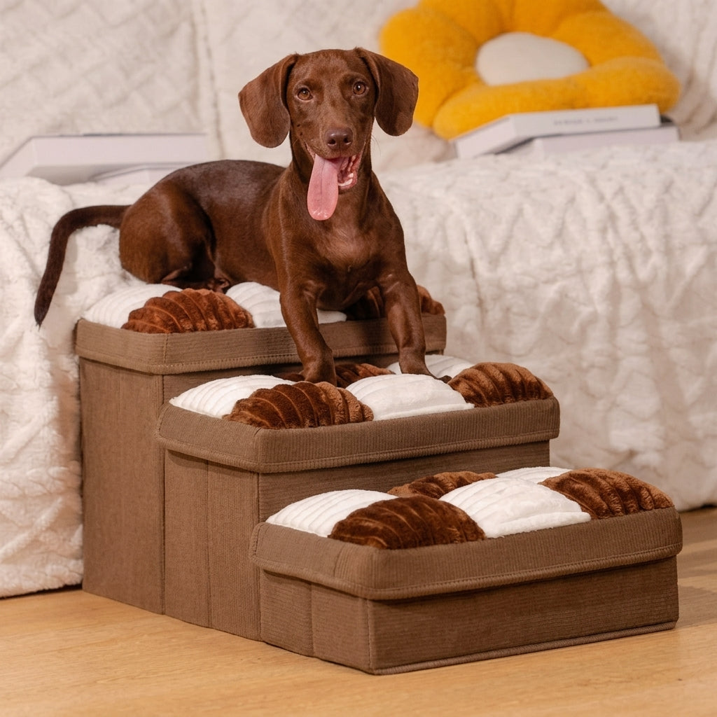 Foldable dog steps with storage