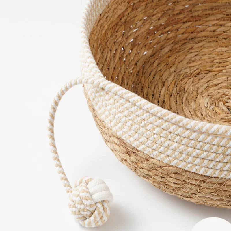 Woven cat bed close-up