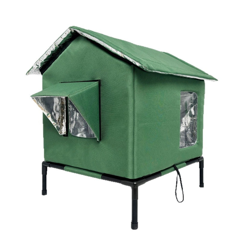 Outdoor cat house in dark green