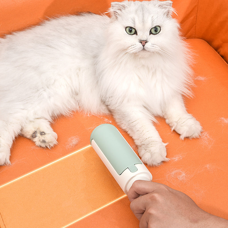 Rolling pet hair off a sofa