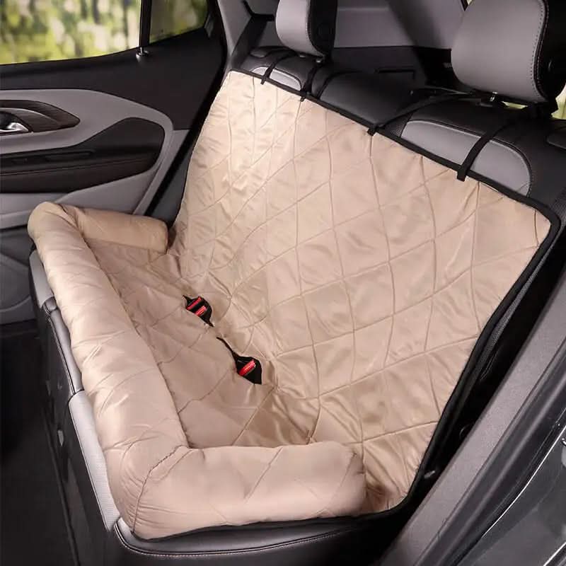 Beige back seat dog car lounge