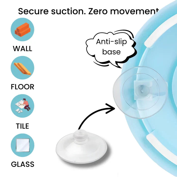 Suction cup base on wall, floor, tile and glass