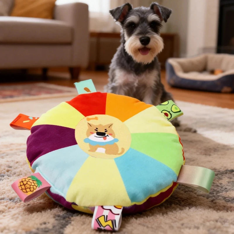 Plush frisbee in puppy print