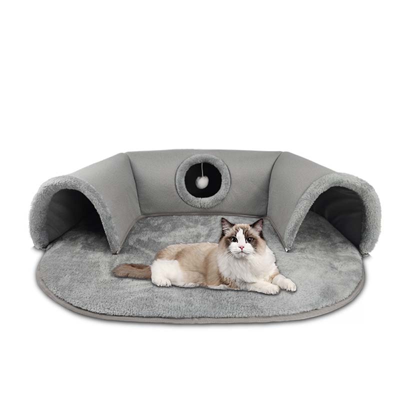 Grey cat cave bed with tunnel