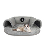 Grey cat cave bed with tunnel