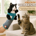 Cat pouncing and kicking the glove
