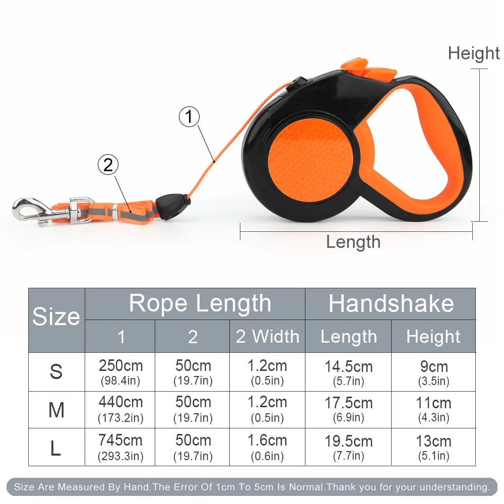 Retractable leash dimensions diagram