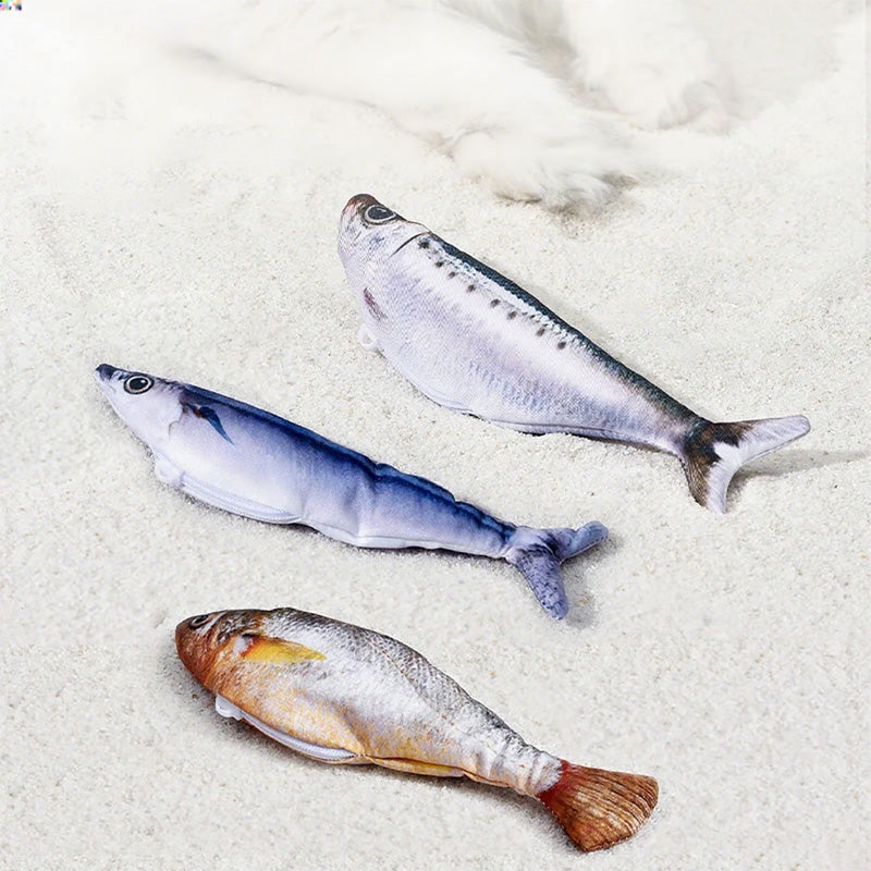 Fish cat toy with charging cable