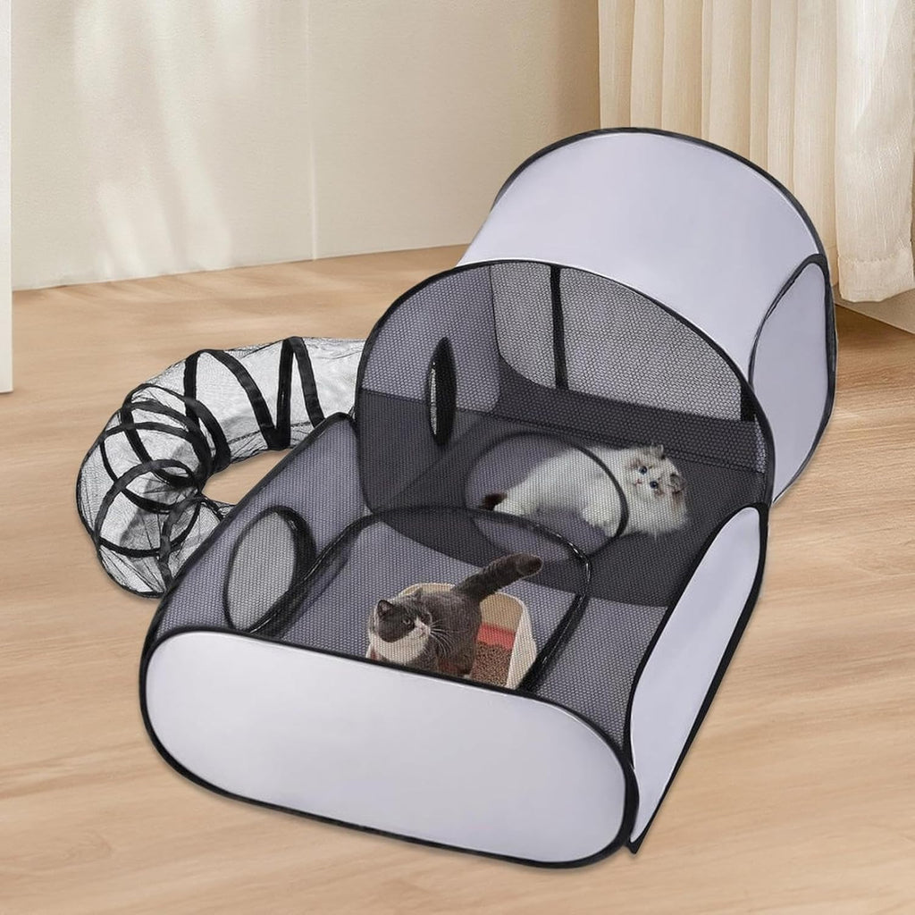 Foldable cat play tent with tunnel