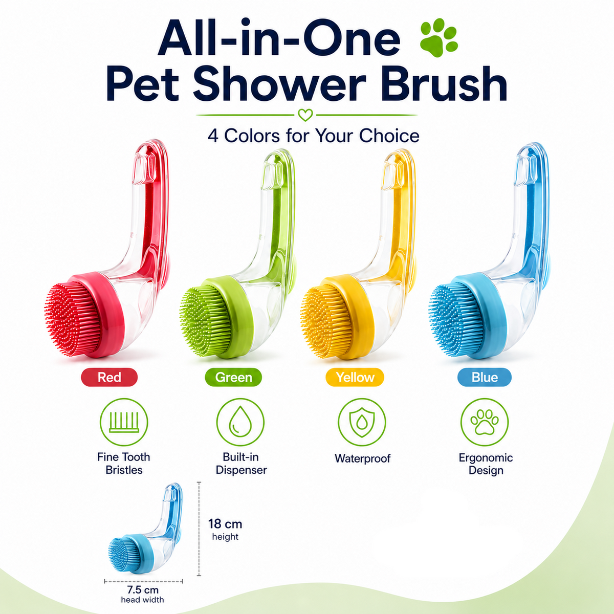 Pet shower brush colour options