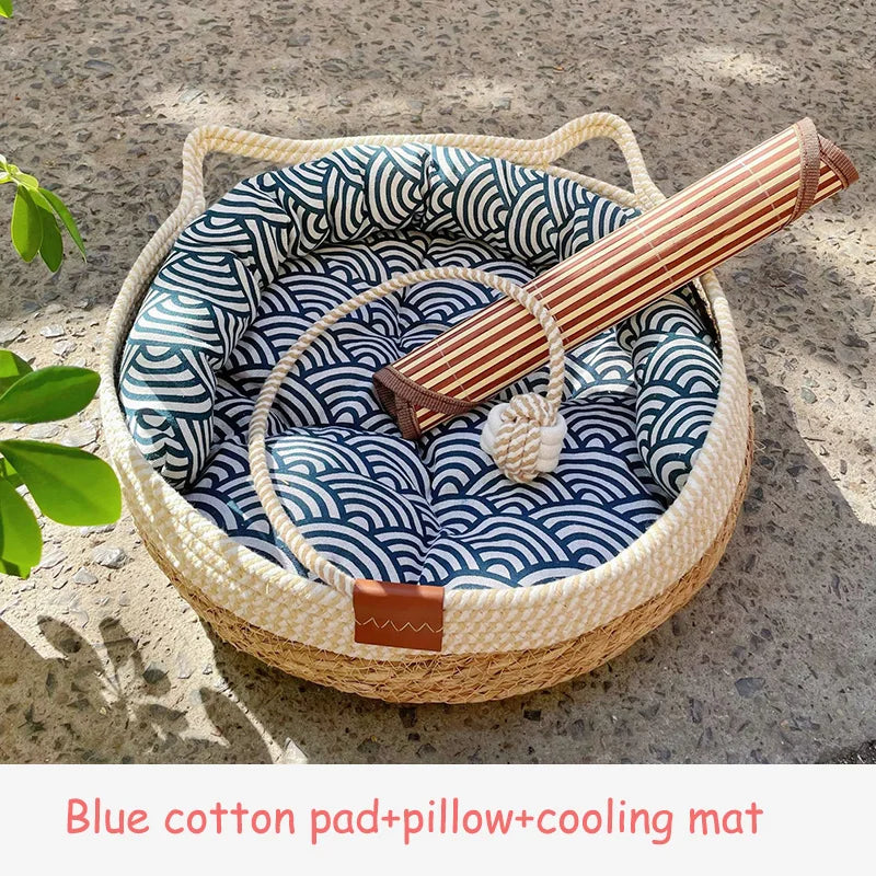 Blue cushion, pillow and cooling mat set
