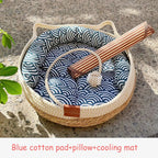 Blue cushion, pillow and cooling mat set