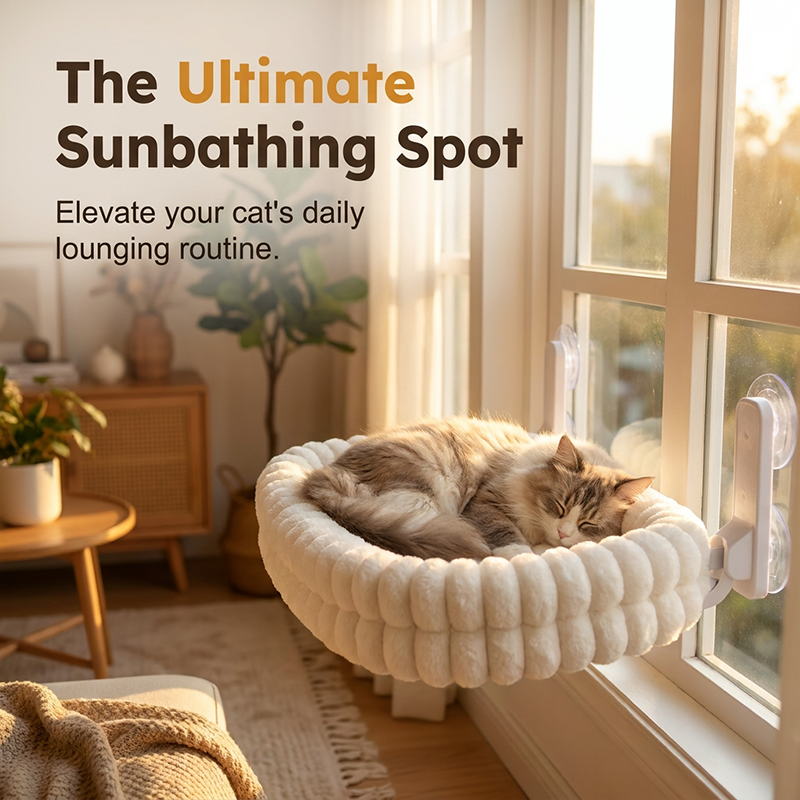 Cat sunbathing on window perch