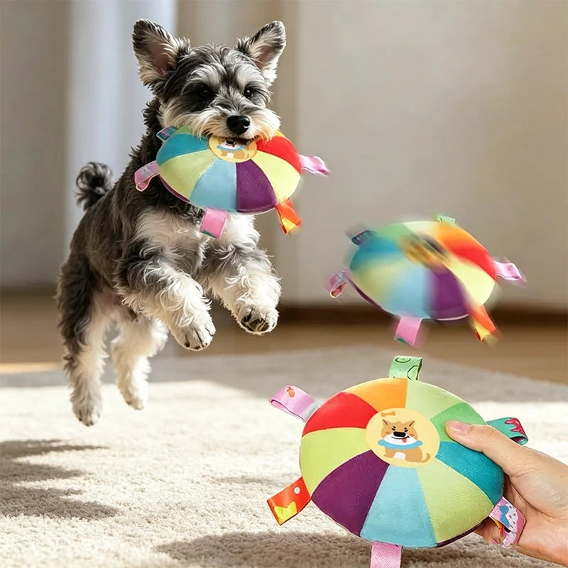 Plush squeaky frisbee dog toy