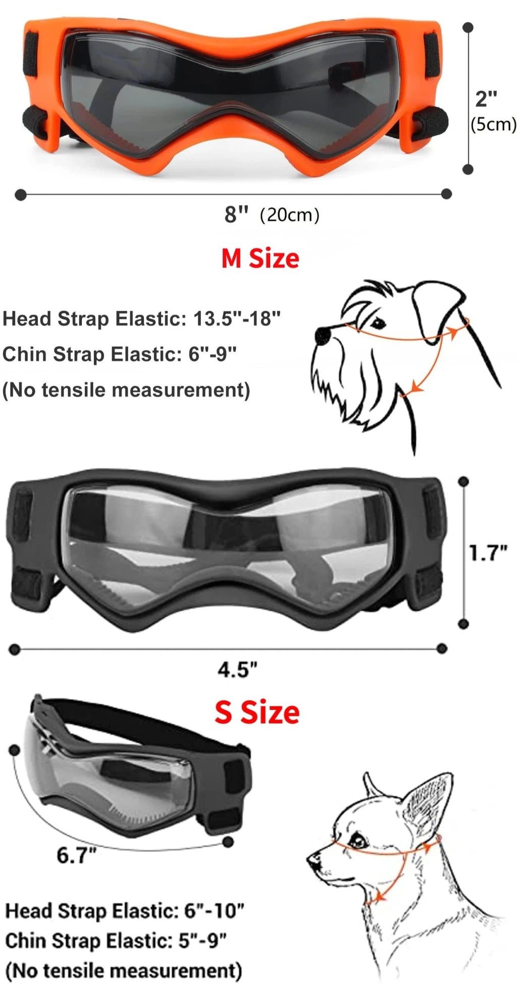 Dog goggles strap measurements