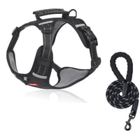 Black dog harness with reflective rope leash