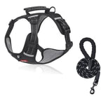 Black dog harness with reflective rope leash