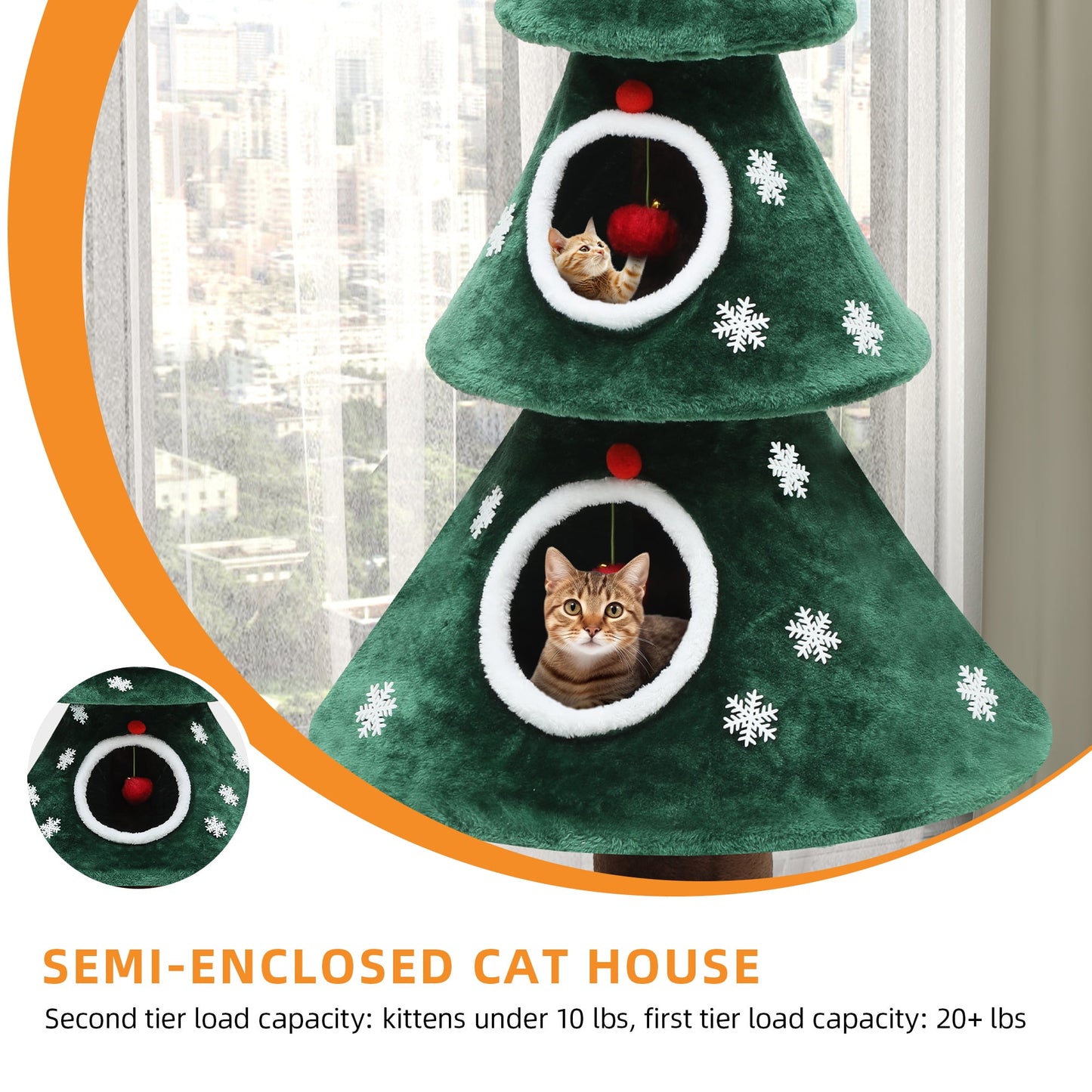 Christmas Cat Tree – 2-Tier Cat Tower with Teaser Toy, Kitten Activity Center, Holiday Cat Furniture