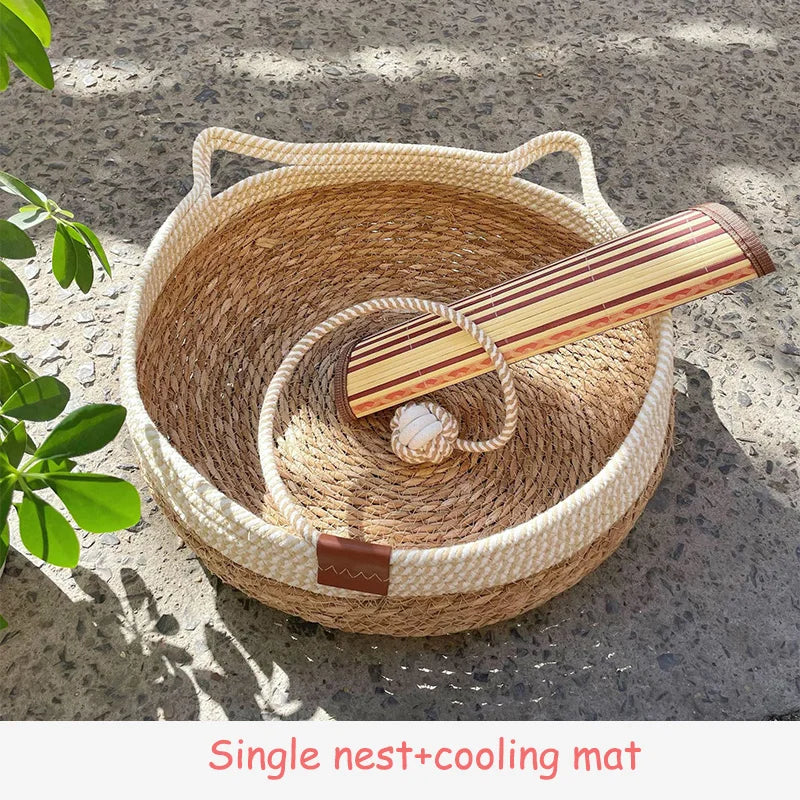 Woven bed with cooling mat