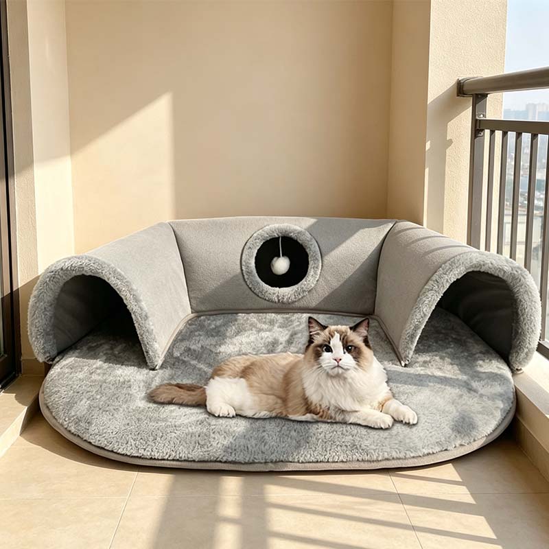 Cat cave bed in a living room