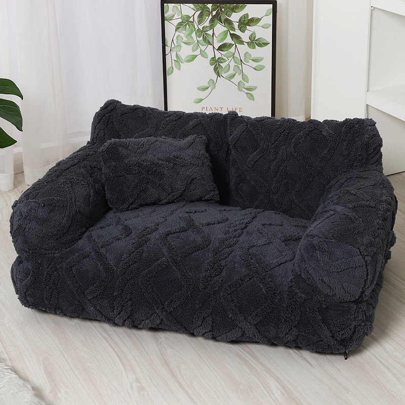 Black plush pet sofa bed