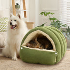 Plush pet cave bed in green