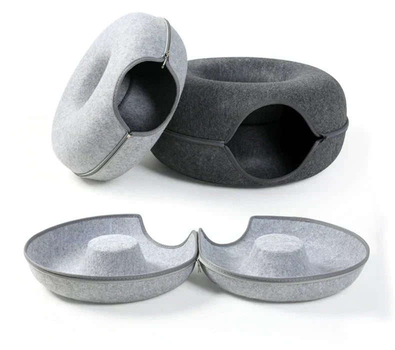 Felt cat cave in a living room