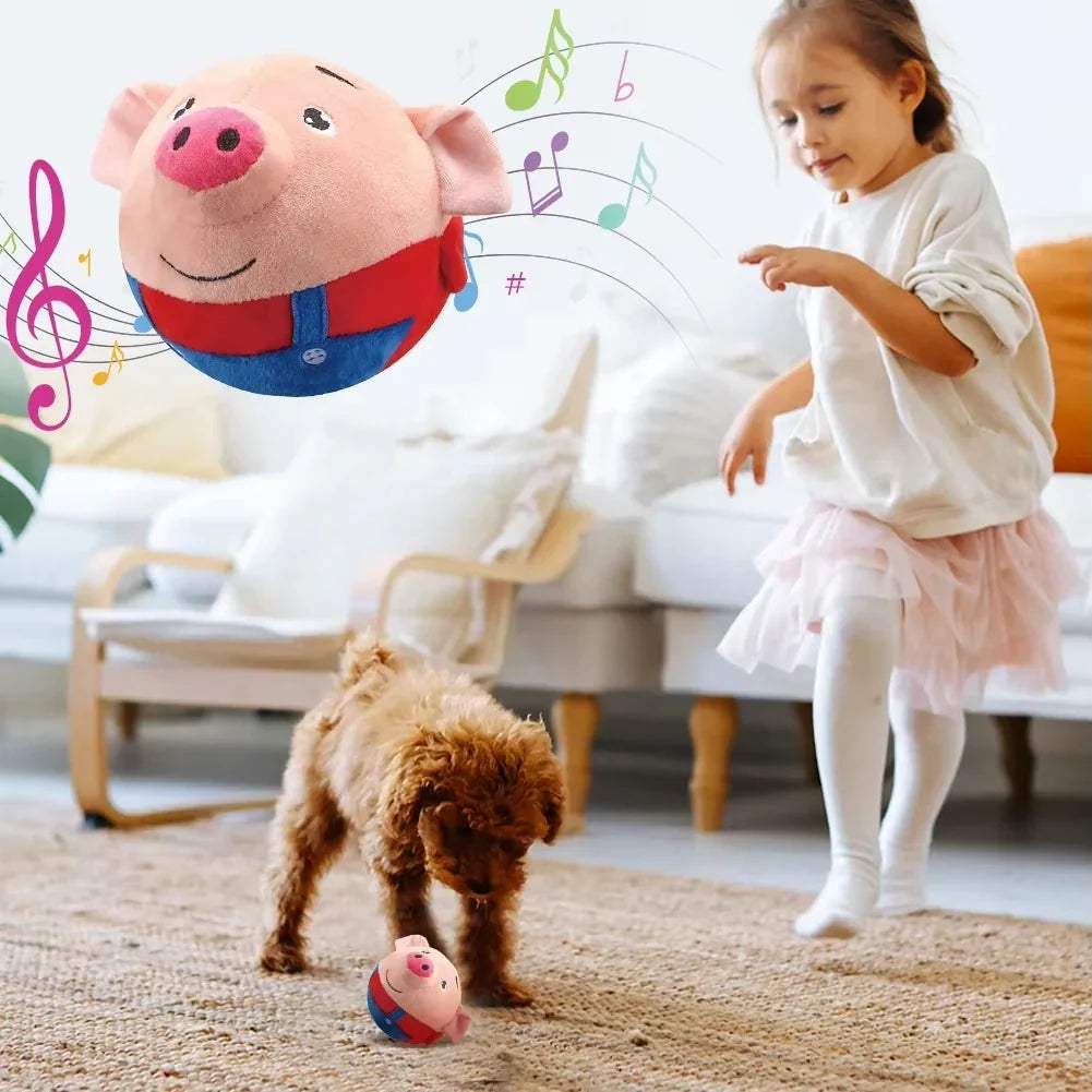 Dog playing with bouncing plush toy