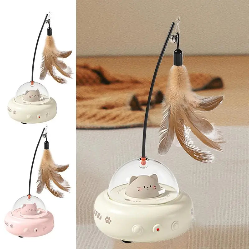 Automatic interactive cat toy with feather tail, white