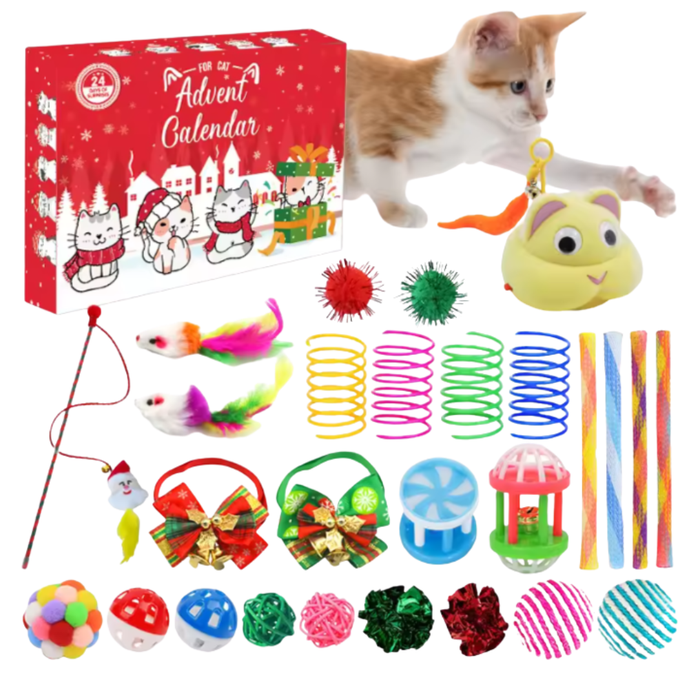 24-Day Cat Advent Calendar - Interactive Holiday Toy Set for Cats