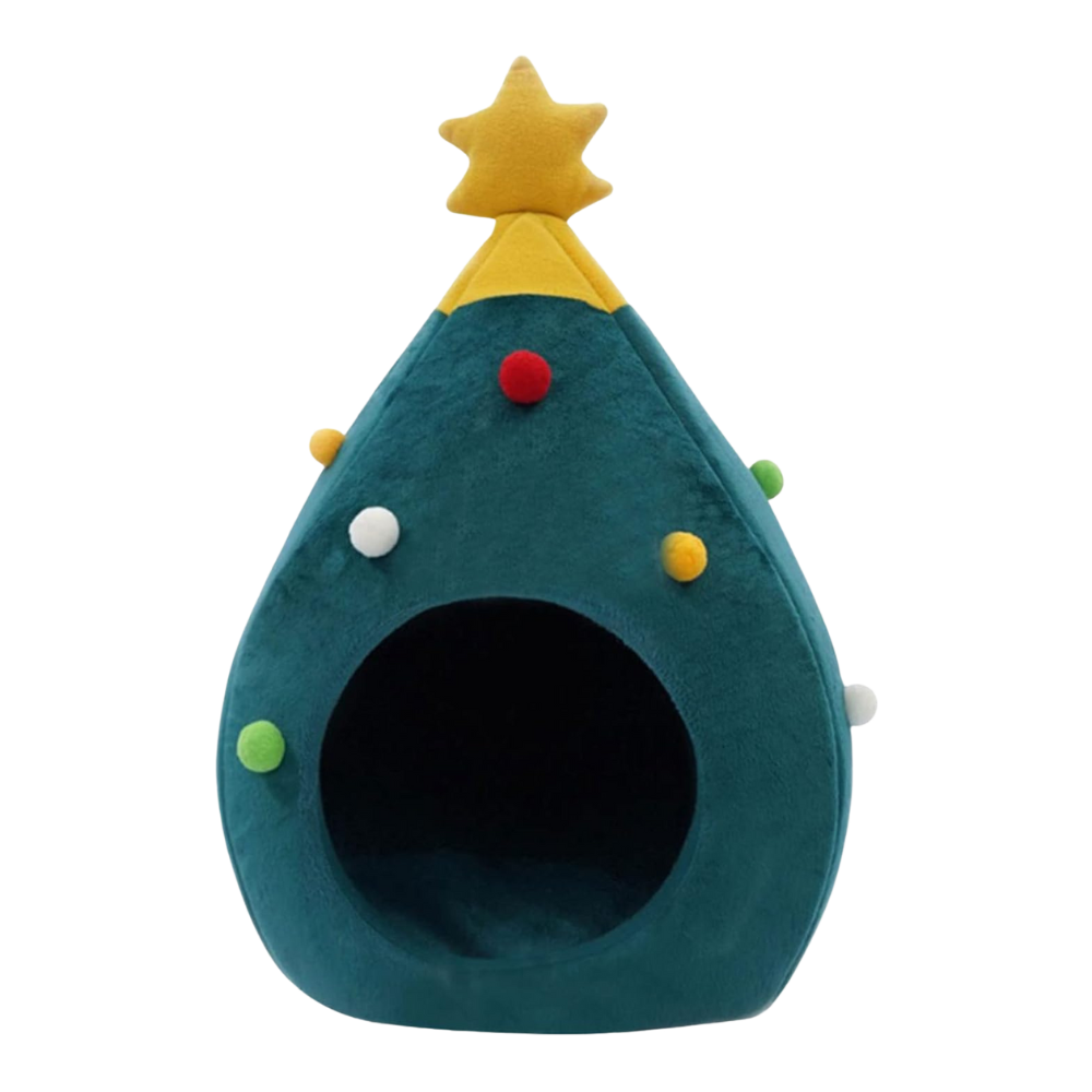 Cat Christmas Tree Bed | Festive Cave House | Warm & Cozy Hideout | Removable Cushion | All-Season Use