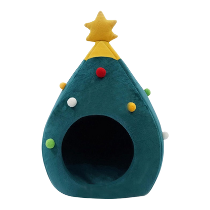Cat Christmas Tree Bed | Festive Cave House | Warm & Cozy Hideout | Removable Cushion | All-Season Use