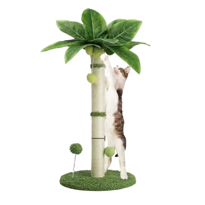 Coconut Rope Cat Tree | Durable Scratch Post | Compact Design | Solid Wood Base | Natural Look