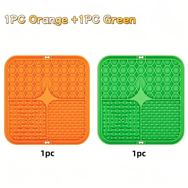 Orange and green lick mats