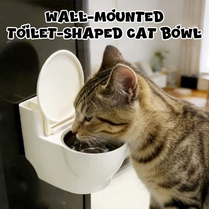 Toilet-shaped wall-mounted cat feeder