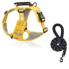 Yellow dog harness with reflective rope leash