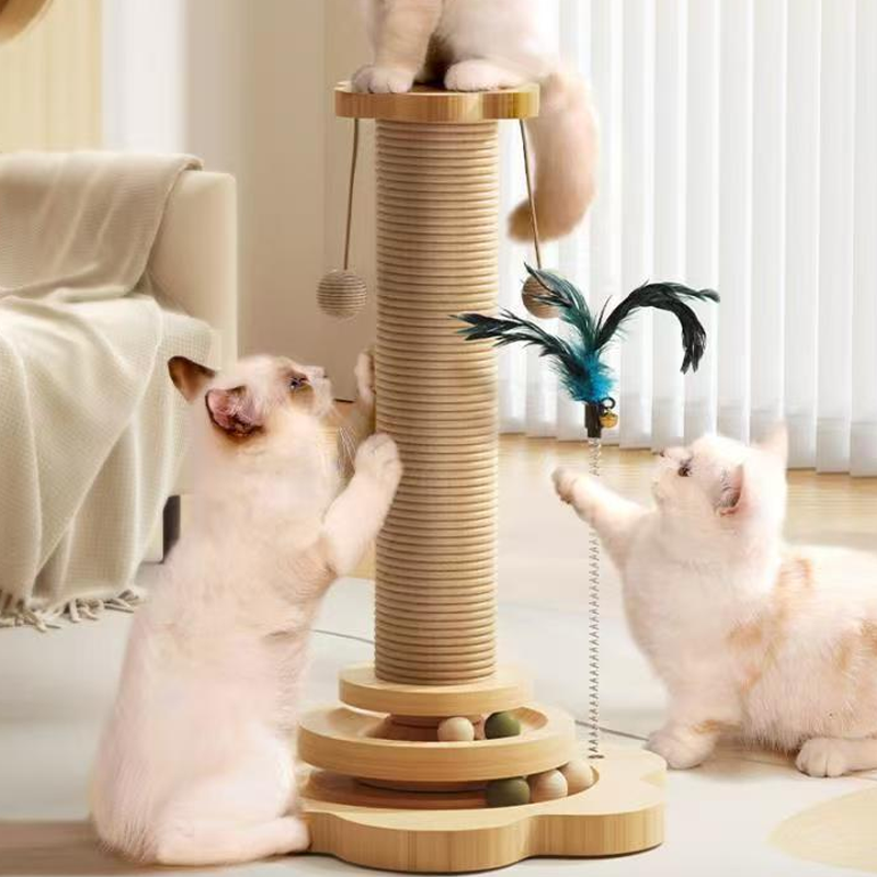 Interactive cat scratching post with toys