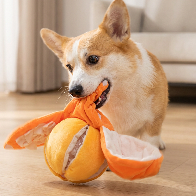 Dog sniffing plush treat toy