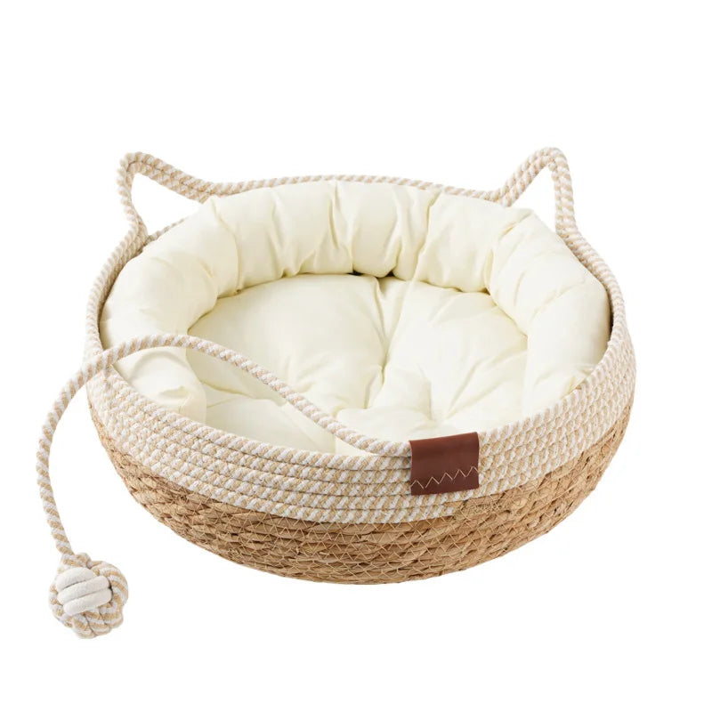 Woven cat bed with cushion