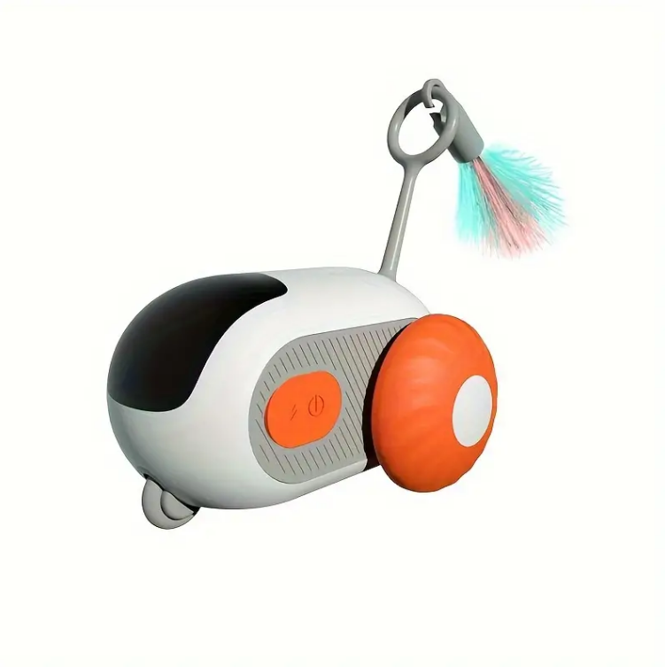 Remote-control cat toy car with feather – orange