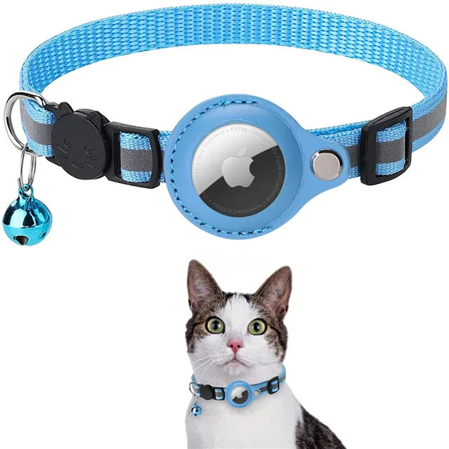 Cat collar with tracker holder and bell – blue