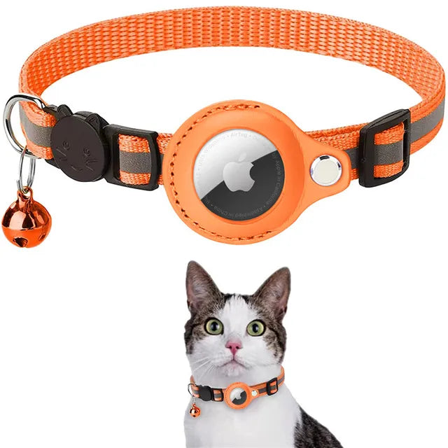 Cat collar with tracker holder and bell – orange