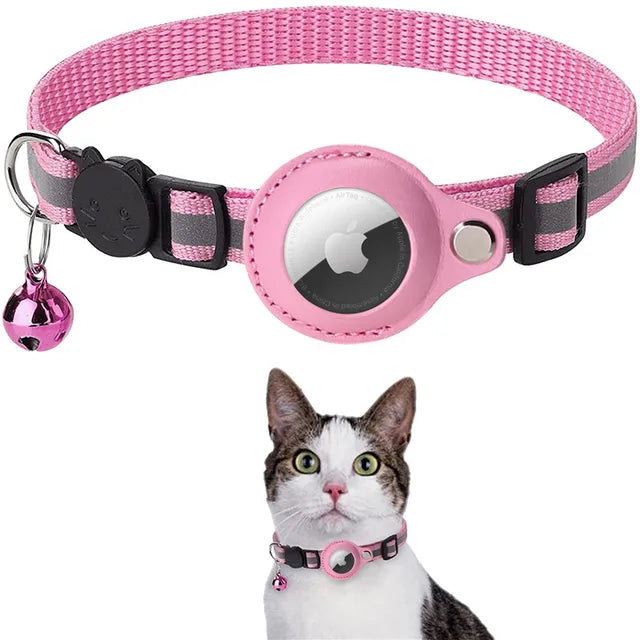 Cat collar with tracker holder and bell – pink