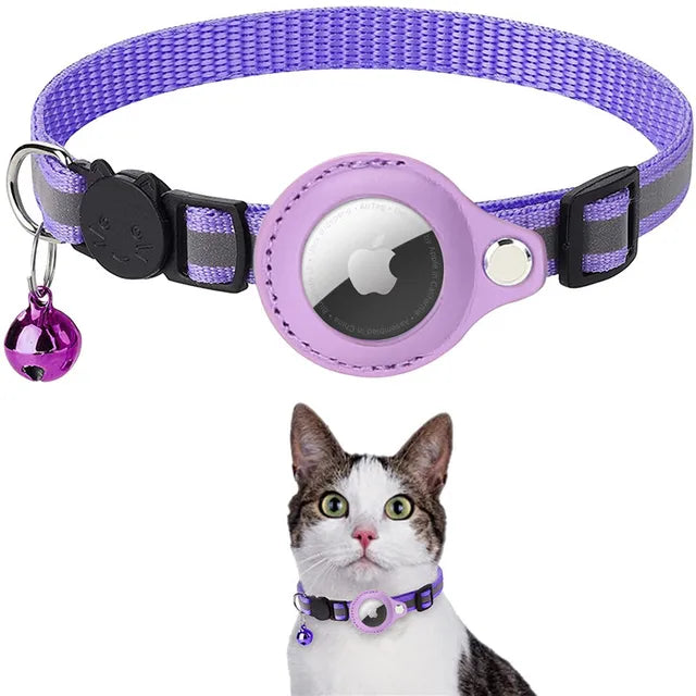 Cat collar with tracker holder and bell – purple