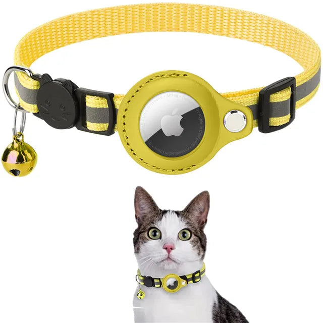 Cat collar with tracker holder and bell – yellow